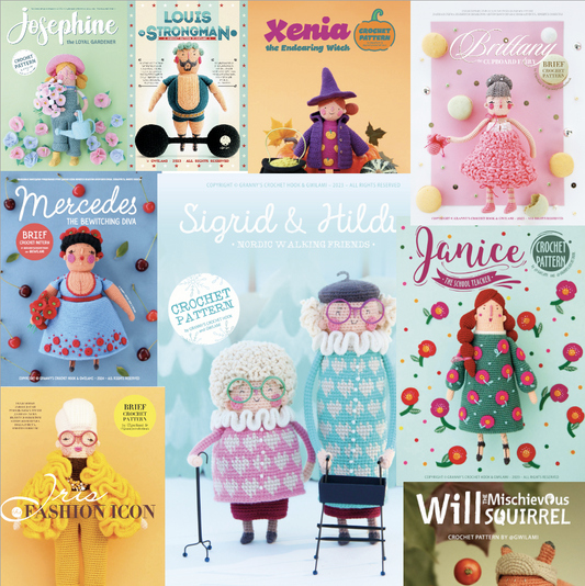 Animal Trio Bundle crochet patterns – cow, turtle, and squirrel amigurumi displayed together
Louis & Mercedes Duo Bundle – two crochet patterns in one set